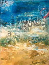 Steuerparadies, 2022, Acryl, Collage auf Leinwand, 30 x 40 cm